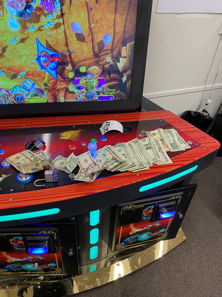 A photo of an electronic gambling machine.
