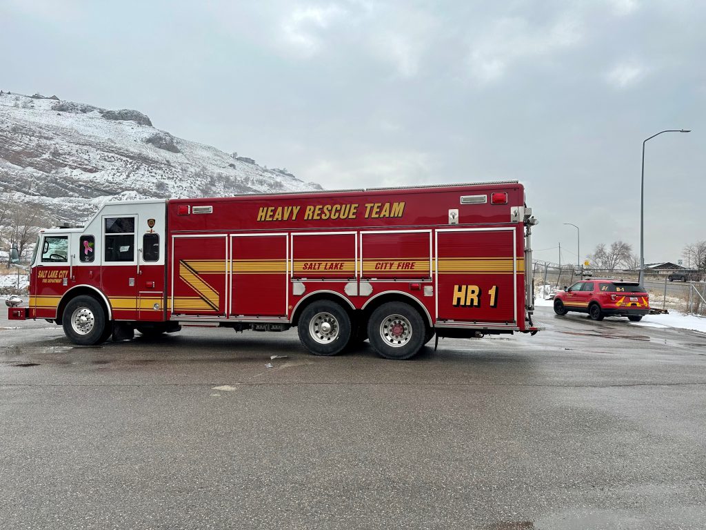 A Salt Lake City Fire Department Heavy Rescue truck on scene of a death investigation.